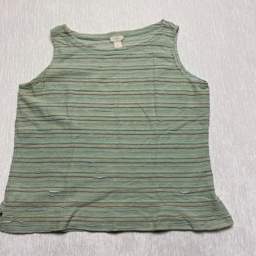 J. Jill Tank Top Womens Medium Green Striped Knit Cotton Textured Casual Layer